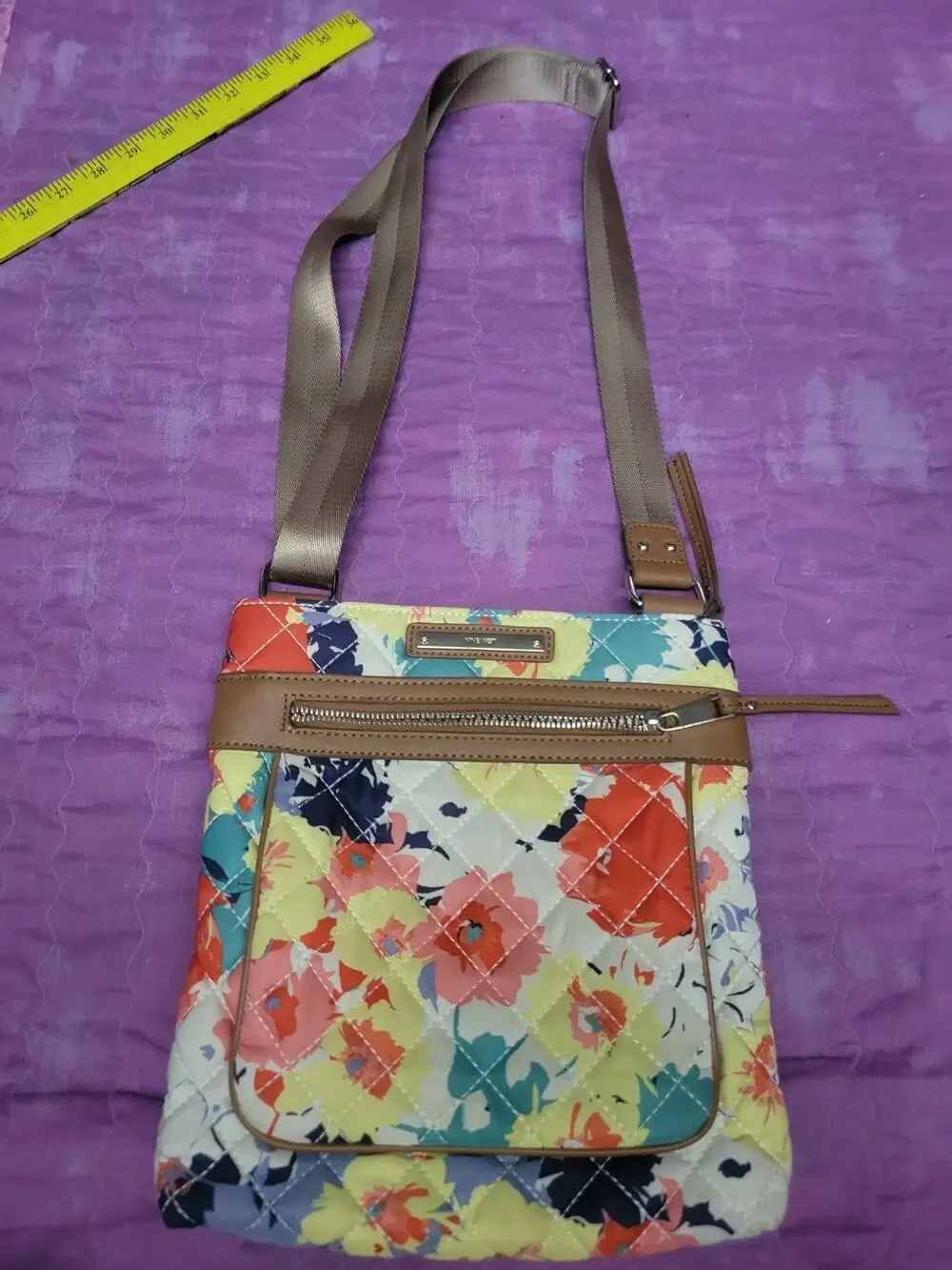 Nine West Quilted Floral Cross Body Purse Bag